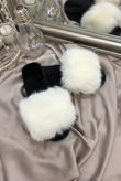 White Fluffy Faux Fur Slider Slippers
