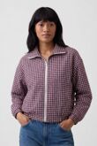 Gingham Check Print Zip-Up Cropped Jacket