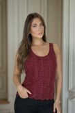 Wine Sequined Dip Hem Top