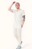 Stone Waffle Pattern Polo Short Sleeve Shirt and Trouser Set