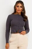 Slate Grey Ribbed Molly Button Through Top