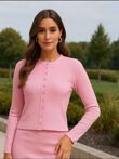 Pink Ribbed Molly Button Through Top
