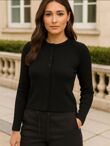 Black Ribbed Molly Button Through Top
