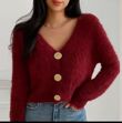 Gold Button Fuzzy Knit Cardigan