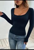 Long Sleeve Square Neck Stretchable Top