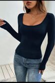 Long Sleeve Square Neck Stretchable Top