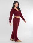 Wine Ribbed Corset Fit Hoodie With Straight Leg Trouser