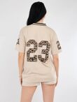 Oatmeal Leopard Base Print Varsity T-Shirt With Short Set