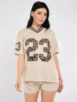 Oatmeal Leopard Base Print Varsity T-Shirt