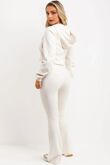 Ivory Cropped Zipped Hoodie With Bell Bottom Trouser