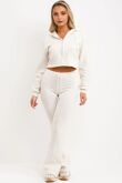 Ivory Cropped Zipped Hoodie With Bell Bottom Trouser