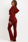 Wine Cropped Zipped Hoodie With Bell Bottom Trouser-