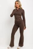 Chocolate Active Zipped Jacket With Scrunch Bum Flare Trouser