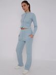 Sky Blue Ribbed Molly Button Through Top and Wide Leg Trousers