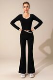 Black Contrast Sculpt V Neck Top And Flared Gym Set