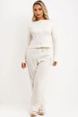 Ivory Ribbed Molly Button Through Top and Wide Leg Trousers