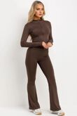 Chocolate Active Zipped Jacket With Scrunch Bum Flare Trouser