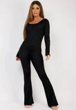 Black Long Sleeve Scrunch Bum Seamless Flared Jumpsuit