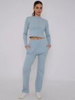 Sky Blue Ribbed Molly Button Through Top and Wide Leg Trousers