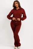 Wine Cropped Zipped Hoodie With Bell Bottom Trouser-