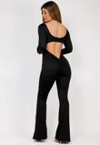 Black Long Sleeve Scrunch Bum Seamless Flared Jumpsuit