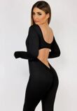 Black Long Sleeve Scrunch Bum Seamless Flared Jumpsuit