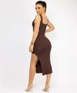 Chocolate Sleeveless Ribbed Side Split Knitted Midi Dress
