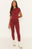 Wine Active Short Sleeve Top And Legging Co-Ord Set