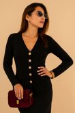 Black Rose Gold Button Up V-Neck Cardigans