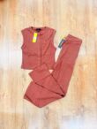 Brown Ribbed Sleeveless Button Up Top With Wide Leg Trouser