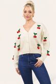 Long Sleeve V Neck 3D Cherry Short Cardigan