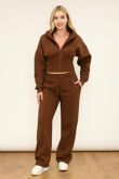 Brown Ribbed Corset Fit Hoodie With Straight Leg Trouser