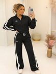 Oatmeal Printed Interlock 2 Stripe Sweatshirt With Wide Leg Trouser