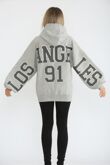 Bleach Grey Oversized Drop Shoulder Los Angeles 91 Zipped Hoodie