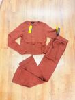 Brown Ribbed Molly Button Through Top and Wide Leg Trousers