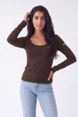 Chocolate Printed Long Sleeve Scoop Neck Fitted Top