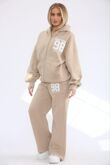 Beige NEW YORK Printed Hoodie With Wide Leg Trouser