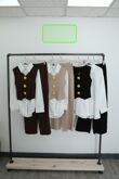 Long Sleeve Shirt With Gold Buttoned Knitted Vest And Trouser