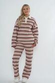 Pink Rugby Contast Striped Sweatshirt With Wide Leg Trousers