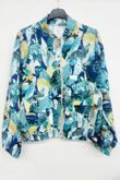 Green Vibrant Bird Print Bomber Jacket