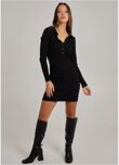 Job Lot Black Long Sleeve Gold Button Shirt Dress