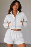 Bleach Grey Interlock Zipped Cropped Jacket With Short Set