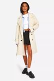 Beige Trench Belted Coat With Details Button