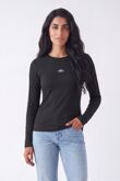 Black Crew Neck Printed Slim Fit Stretch Ribbed Top