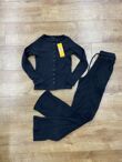 Black Kids Ribbed Molly Button Through Top and Wide Leg Trousers