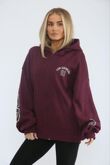 Wine Oversized Drop Shoulder Los Angeles 91 Zipped Hoodie