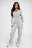Dove Grey Soft Ribbed Buttoned Cardigan With Wide Leg Trouser