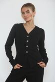 Black Soft Ribbed Buttoned Cardigan With Wide Leg Trouser