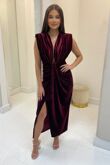 Drape Knot Front Velvet Dress