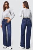 Dark Blue High Waisted Super Stretch Wide Leg Jeans